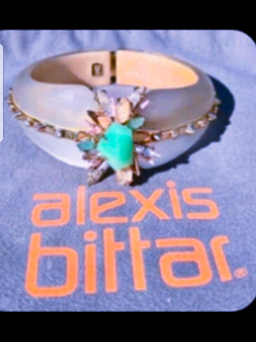 Alexis Bittar Off White Bangle ! Turquoise Center and Multicolor Crystal Accents